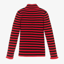 Sonia Rykiel Paris-Teen Girls Red Stripe Cotton Roll Neck Top | Childrensalon Outlet