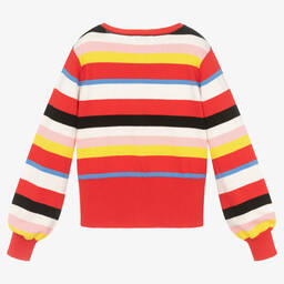 Sonia Rykiel Paris-كارديغان تينز بناتي مزيج قطن محبوك مقلم لون أحمر | Childrensalon Outlet