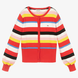 Sonia Rykiel Paris-كارديغان تينز بناتي مزيج قطن محبوك مقلم لون أحمر | Childrensalon Outlet