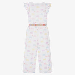Sonia Rykiel Paris-Teen Girls White Cotton Embroidered Jumpsuit | Childrensalon Outlet
