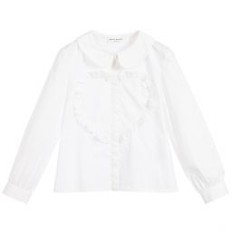 Sonia Rykiel Paris-قميص كشكش قطن بوبلين لون أبيض للبنات | Childrensalon Outlet