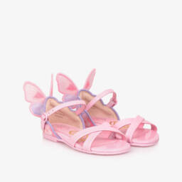 Sophia Webster Mini-صنادل جلدية وردية للبنات مزينة بالفراشات | Childrensalon Outlet