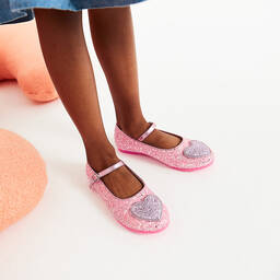 Sophia Webster Mini-Girls Pink Leather Amora Glitter Shoes | Childrensalon Outlet