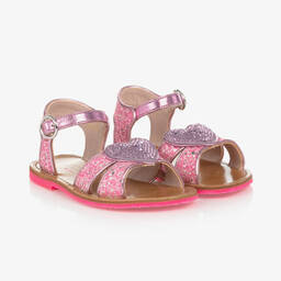 Sophia Webster Mini-Girls Pink Leather & Glitter Sandals | Childrensalon Outlet