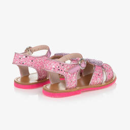 Sophia Webster Mini-Girls Pink Leather & Glitter Sandals | Childrensalon Outlet