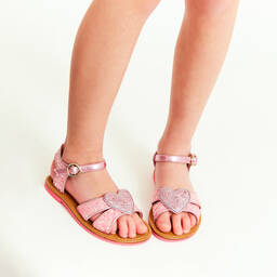 Sophia Webster Mini-Girls Pink Leather & Glitter Sandals | Childrensalon Outlet