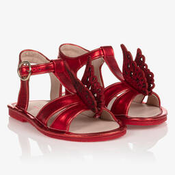 Sophia Webster Mini-Girls Red Leather Sandals | Childrensalon Outlet