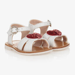 Sophia Webster Mini-Girls White Leather Heart Sandals | Childrensalon Outlet