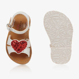 Sophia Webster Mini-Girls White Leather Heart Sandals | Childrensalon Outlet