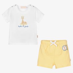 Sophie la Girafe-طقم شورت قطن لون أبيض وأصفرللأطفال | Childrensalon Outlet