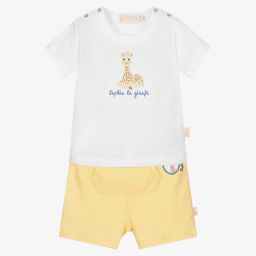 Sophie la Girafe-طقم شورت قطن لون أبيض وأصفرللأطفال | Childrensalon Outlet