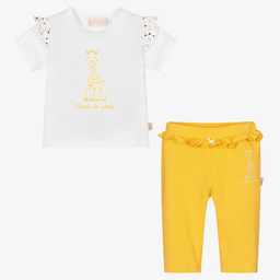 Sophie la Girafe-طقم بنطلون قطن جيرسي لون أبيض وأصفر للمولودات | Childrensalon Outlet
