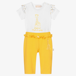 Sophie la Girafe-طقم بنطلون قطن جيرسي لون أبيض وأصفر للمولودات | Childrensalon Outlet