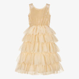 Souza-فستان قطيفة وتول مزين بترتر لون ذهبي | Childrensalon Outlet