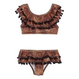 Stella Cove-Коричневое бикини с животным принтом и помпонами | Childrensalon Outlet
