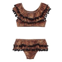 Stella Cove-Коричневое бикини с животным принтом и помпонами | Childrensalon Outlet