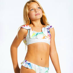Stella Cove-Girls White Tie-Dye Ruffle Bikini | Childrensalon Outlet