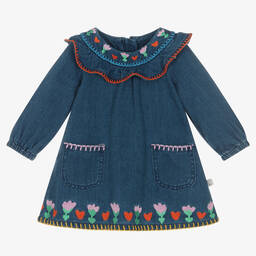 Stella McCartney Kids-Синее джинсовое платье с вышивкой | Childrensalon Outlet