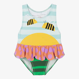 Stella McCartney Kids-Baby Girls Blue & Pink Bee Swimsuit (UPF50+) | Childrensalon Outlet