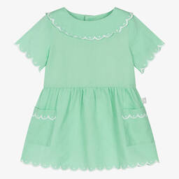 Stella McCartney Kids-Зеленое платье из хлопка и льна для малышек | Childrensalon Outlet