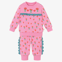Stella McCartney Kids-Розовый спортивный костюм из хлопка с тюльпанами | Childrensalon Outlet