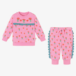 Stella McCartney Kids-Розовый спортивный костюм из хлопка с тюльпанами | Childrensalon Outlet