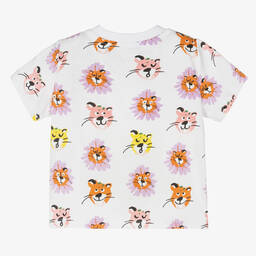 Stella McCartney Kids-Белая хлопковая футболка с котами | Childrensalon Outlet
