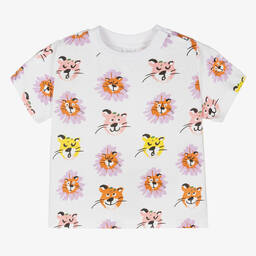 Stella McCartney Kids-Белая хлопковая футболка с котами | Childrensalon Outlet