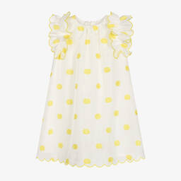 Stella McCartney Kids-Бело-желтое платье в горошек | Childrensalon Outlet