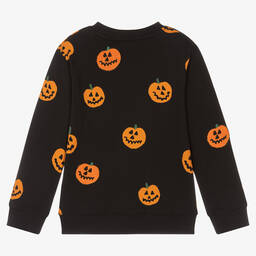 Stella McCartney Kids-Черный свитшот из органического хлопка с оранжевыми тыквами | Childrensalon Outlet