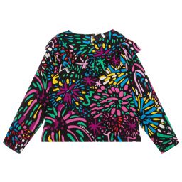Stella McCartney Kids-بلوز فيسكوز لون أسود بطبعة ملونة | Childrensalon Outlet