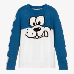 Stella McCartney Kids-Бело-синий свитер с собакой | Childrensalon Outlet