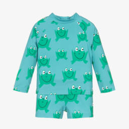 Stella McCartney Kids-طقم سباحة للأولاد بلون أكوا بنقشة الضفدع | Childrensalon Outlet