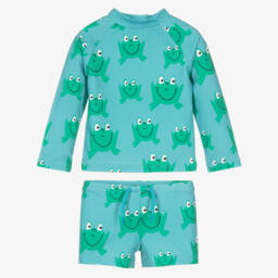 Stella McCartney Kids-طقم سباحة للأولاد بلون أكوا بنقشة الضفدع | Childrensalon Outlet