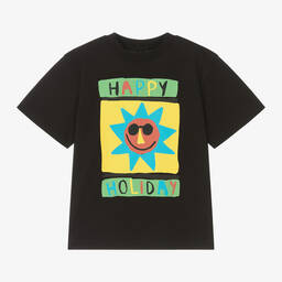 Stella McCartney Kids-Boys Black Cotton 'Happy Holiday' T-Shirt | Childrensalon Outlet