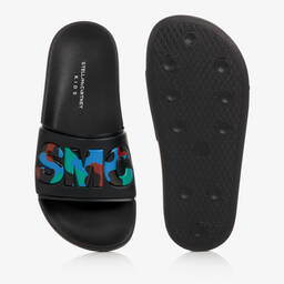 Stella McCartney Kids-شبشب سلايدرز جلد صناعي لون أسود للأولاد | Childrensalon Outlet