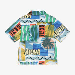 Stella McCartney Kids-Boys Blue Aloha Graphic Cotton Shirt | Childrensalon Outlet