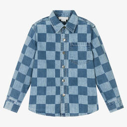 Stella McCartney Kids-Boys Blue Organic Cotton Check Denim Shirt | Childrensalon Outlet