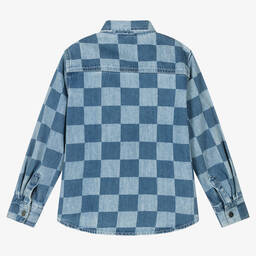 Stella McCartney Kids-Boys Blue Organic Cotton Check Denim Shirt | Childrensalon Outlet