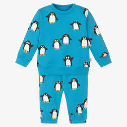 Stella McCartney Kids-Голубой спортивный костюм из органического хлопка с пингвинами | Childrensalon Outlet