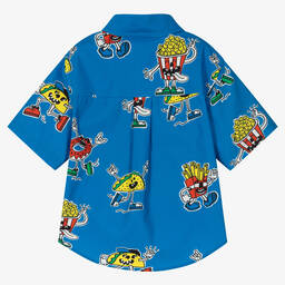 Stella McCartney Kids-Голубая хлопковая рубашка с принтом | Childrensalon Outlet