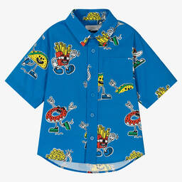 Stella McCartney Kids-Голубая хлопковая рубашка с принтом | Childrensalon Outlet