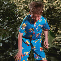 Stella McCartney Kids-Голубая хлопковая рубашка с принтом | Childrensalon Outlet