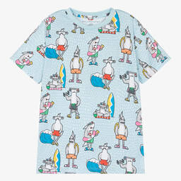 Stella McCartney Kids-Boys Blue Shark Organic Cotton T-Shirt | Childrensalon Outlet