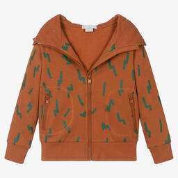 Stella McCartney Kids-Boys Brown Cotton Zip-Up Bear Hoodie | Childrensalon Outlet