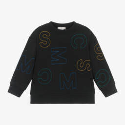 Stella McCartney Kids-سويتشيرت قطن عضوي جيرسي لون أسود للأولاد | Childrensalon Outlet
