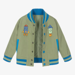 Stella McCartney Kids-جاكيت بومبر قطن لون أخضر للأولاد | Childrensalon Outlet