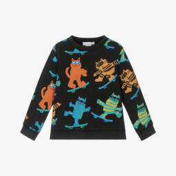 Stella McCartney Kids-Хлопковый свитер для мальчиков с кошачьим принтом для скейтбординга | Childrensalon Outlet