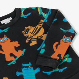 Stella McCartney Kids-Хлопковый свитер для мальчиков с кошачьим принтом для скейтбординга | Childrensalon Outlet