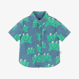 Stella McCartney Kids-Boys Denim Shirt with Green Frogs | Childrensalon Outlet